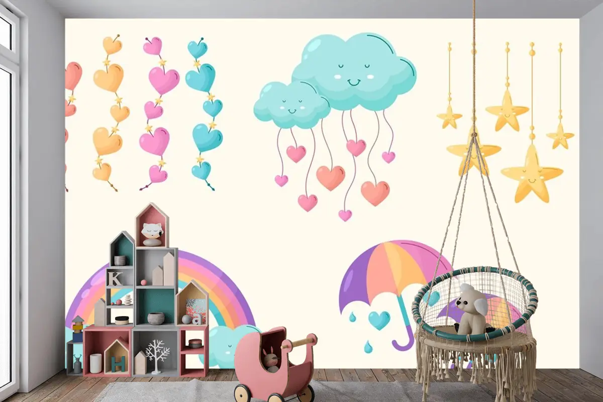 Organik Düz Chuva De Amor Dekorasyon Elemanı Koleksiyonu Çocuk Odası Duvar Kağıdı 