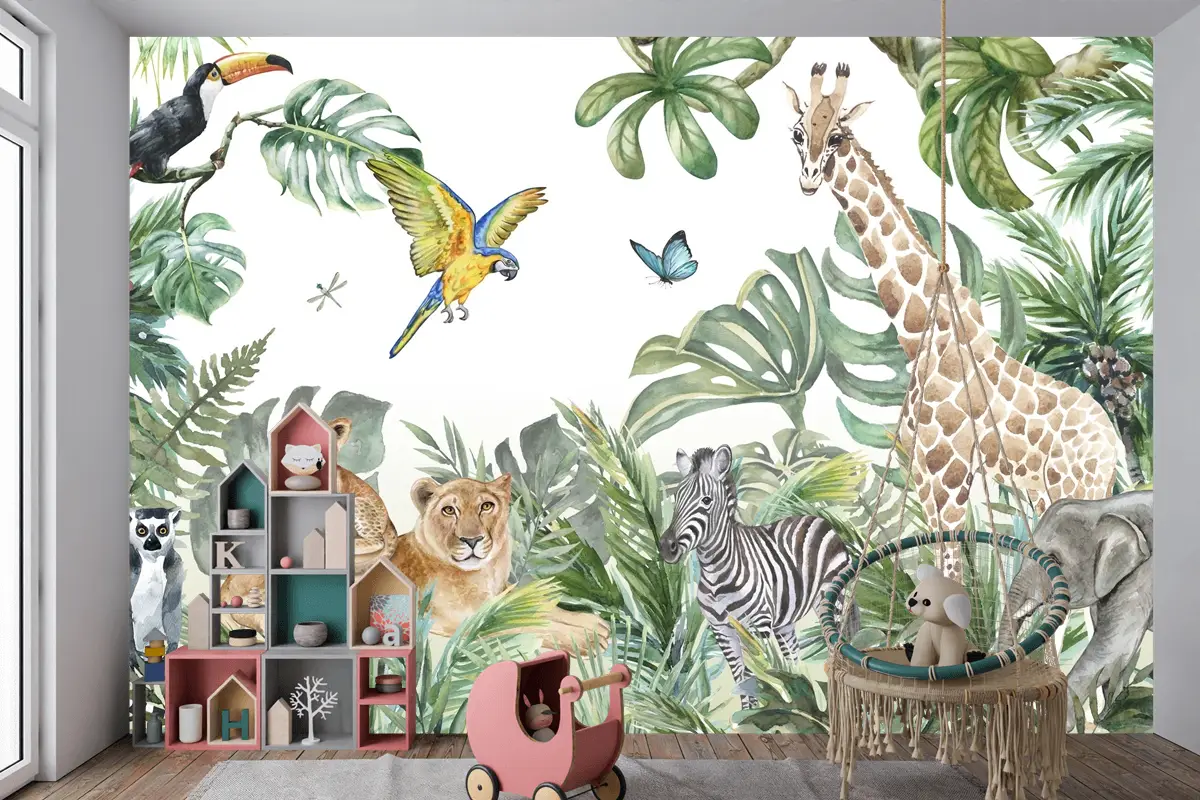Orman Hayvanları Jungle Çocuk Odası Duvar Kağıdı