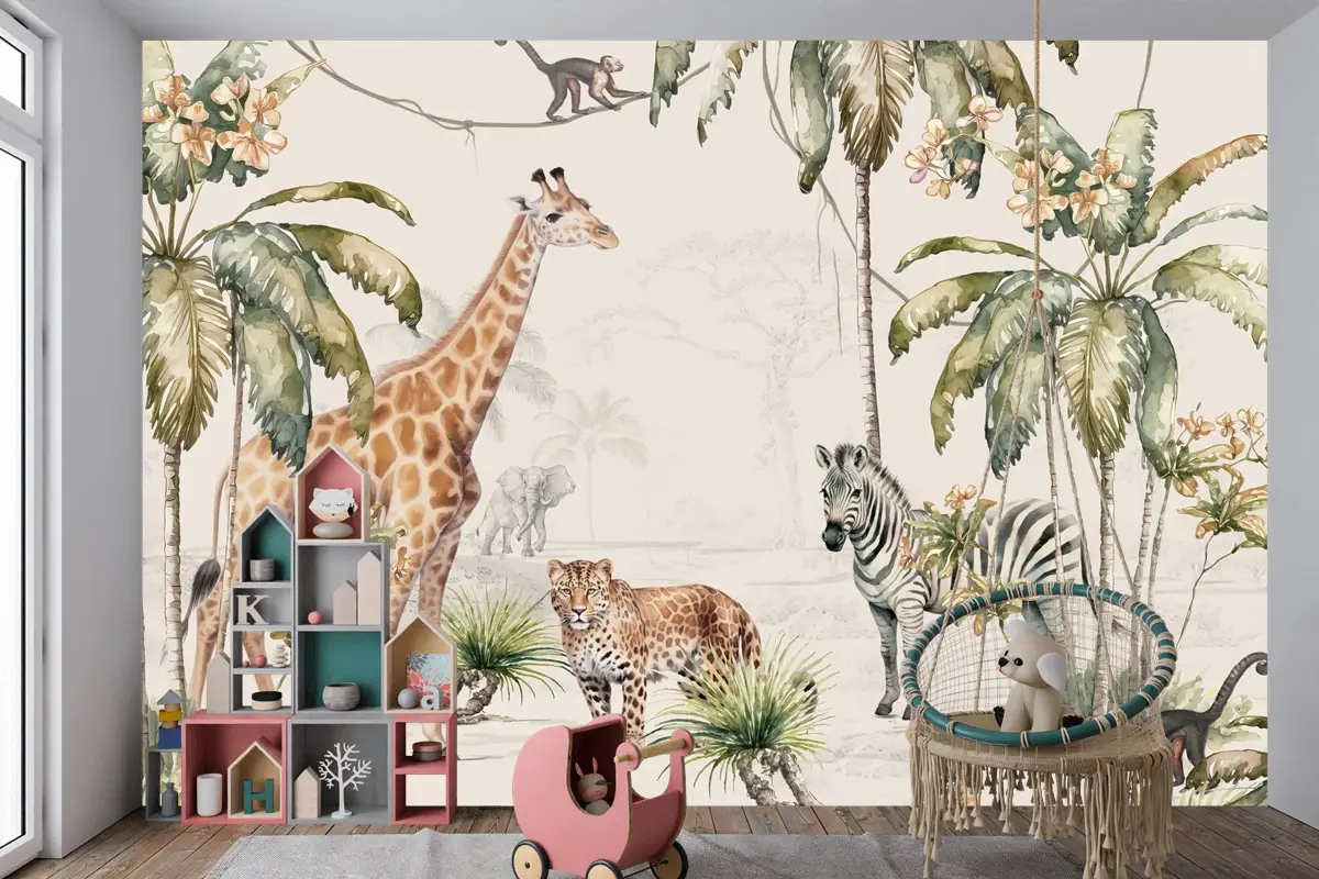 Orman Hayvanları Oyun Parkı Çocuk Odası Duvar Kağıdı