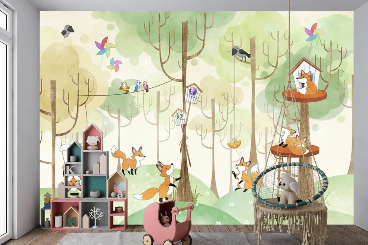 Ormandaki Tilkiler Çocuk Odası Duvar Kağıdı