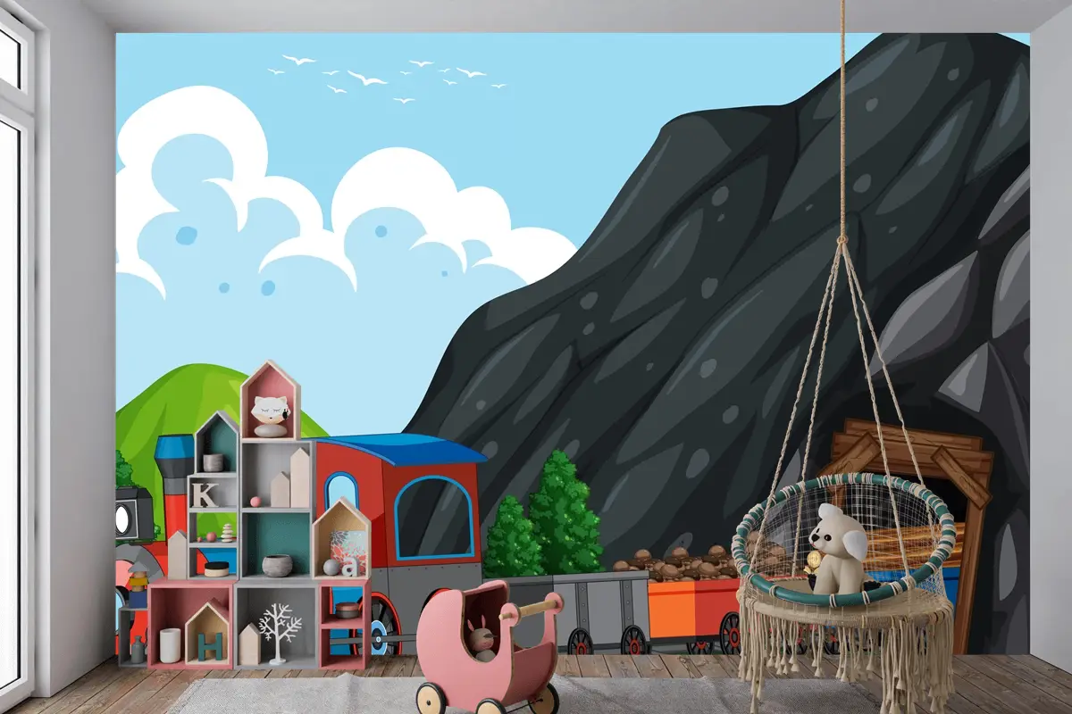 Buharlı Lokomotif Tren Çocuk Odası Duvar Kağıdı  Ile Açık Hava Sahnesi