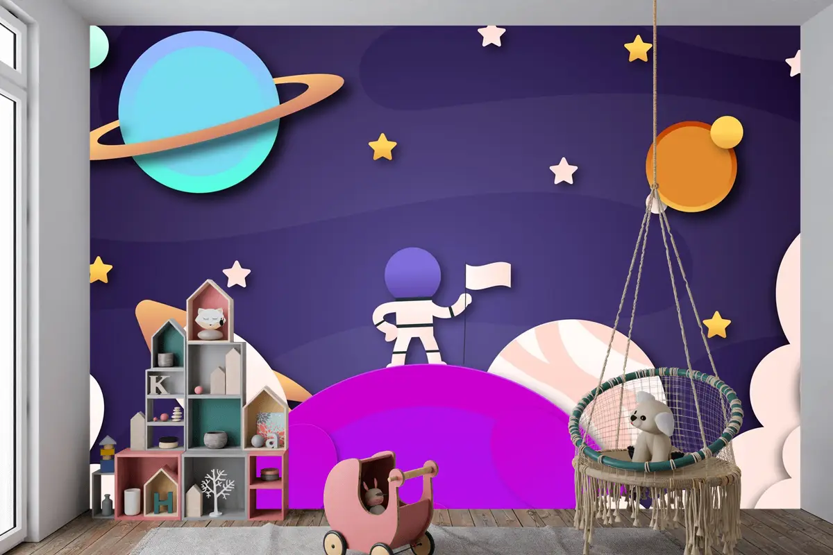 Kağıt Stili Galaxy Boys Çocuk Odası Duvar Kağıdı