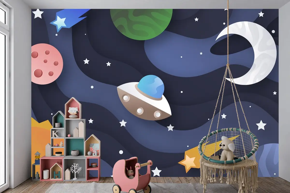 Kağıt Stili Galaxy Boys Çocuk Odası Duvar Kağıdı
