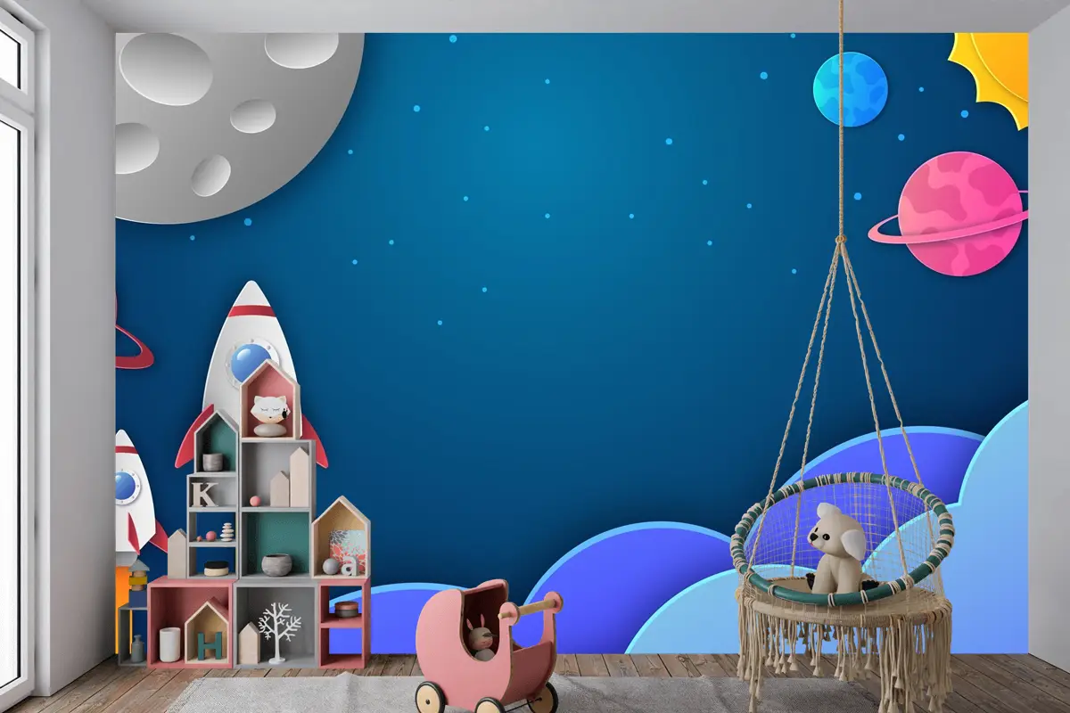 Kağıt Stili Galaxy Uzay Çocuk Odası Duvar Kağıdı 