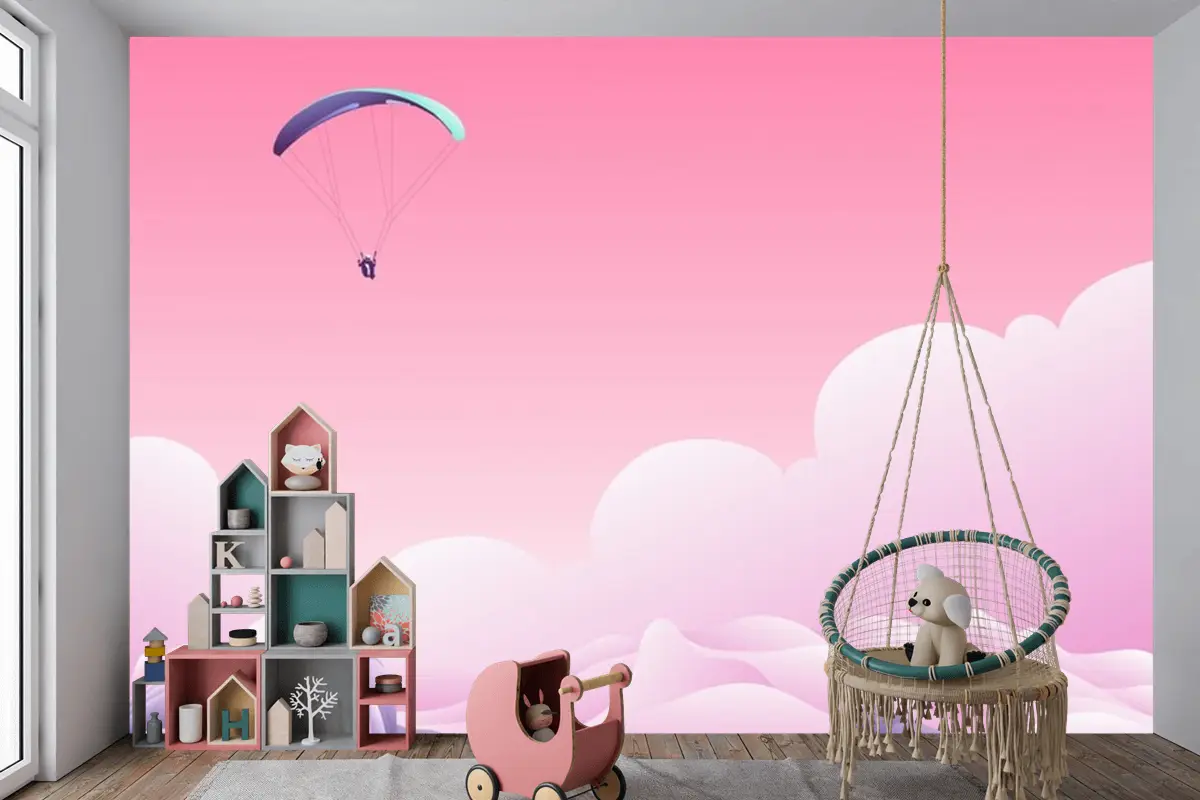 Bulutların Üstünde Paraşüt Çocuk Odası Duvar Kağıdı