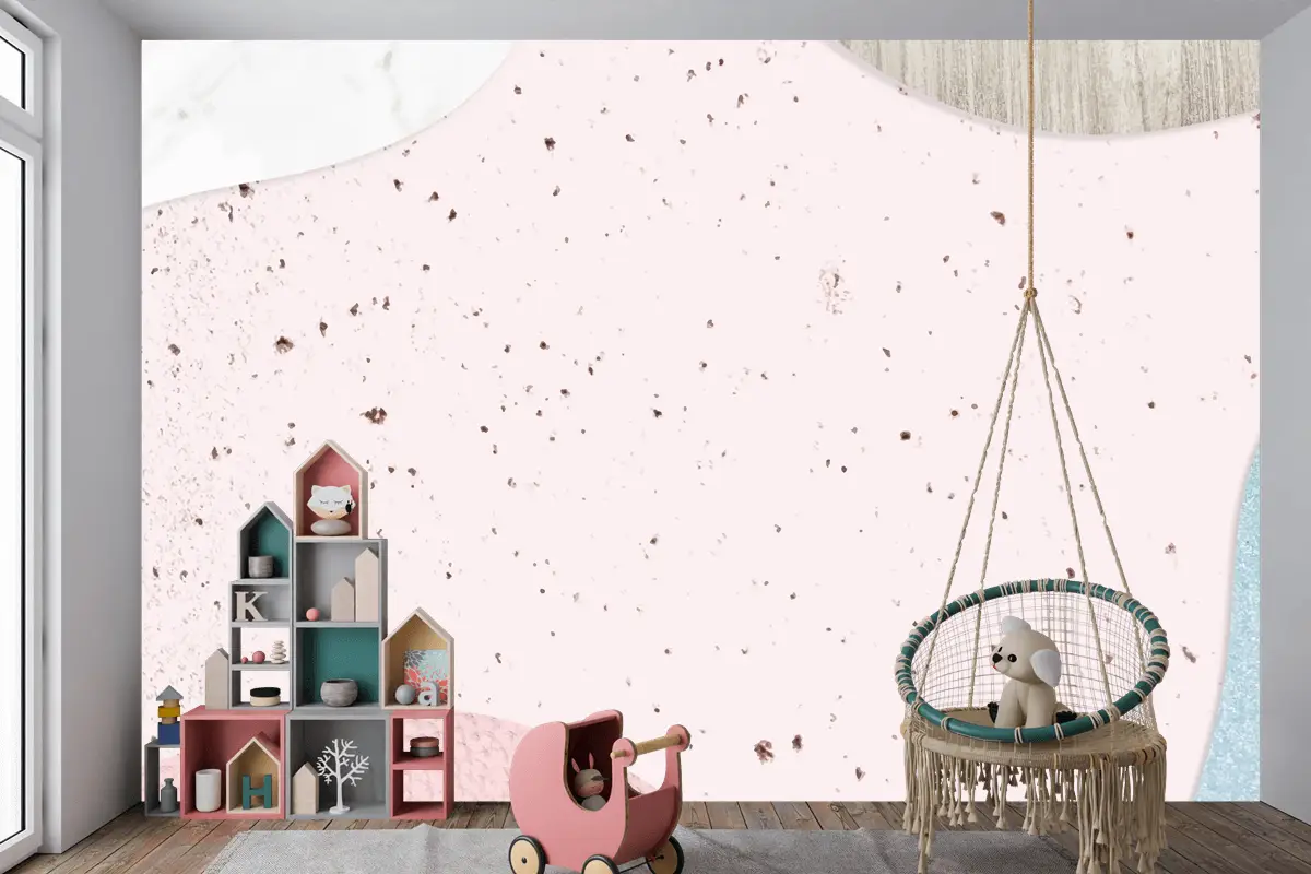 Pembe Ve Mavi Kolaj Dokulu Çocuk Odası Duvar Kağıdı