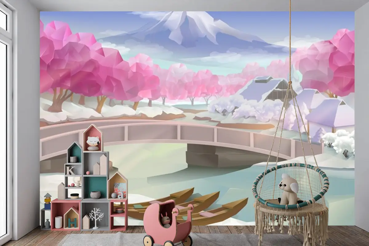 Pembe Koru Manzara Çocuk Odası Duvar Kağıdı 