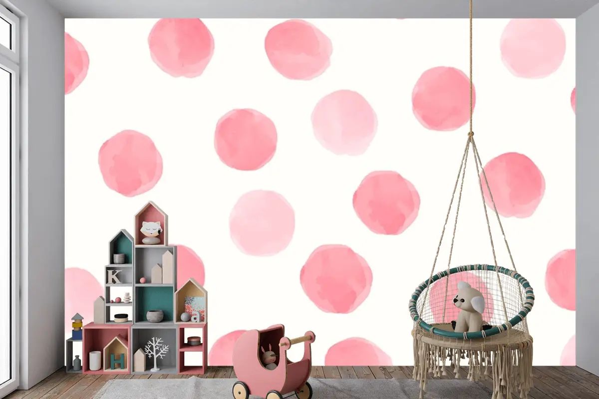 Pembe Yuvarlak Dikişsiz Desen Çocuk Odası Duvar Kağıdı Tasarımı Çocuk Odası Duvar Kağıdı