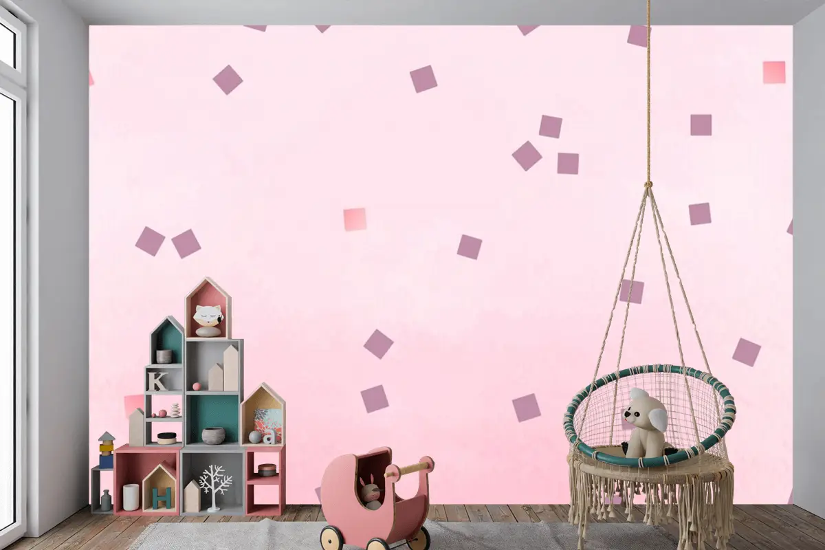 Pembe Kare Puantiyeli Çocuk Odası Duvar Kağıdı