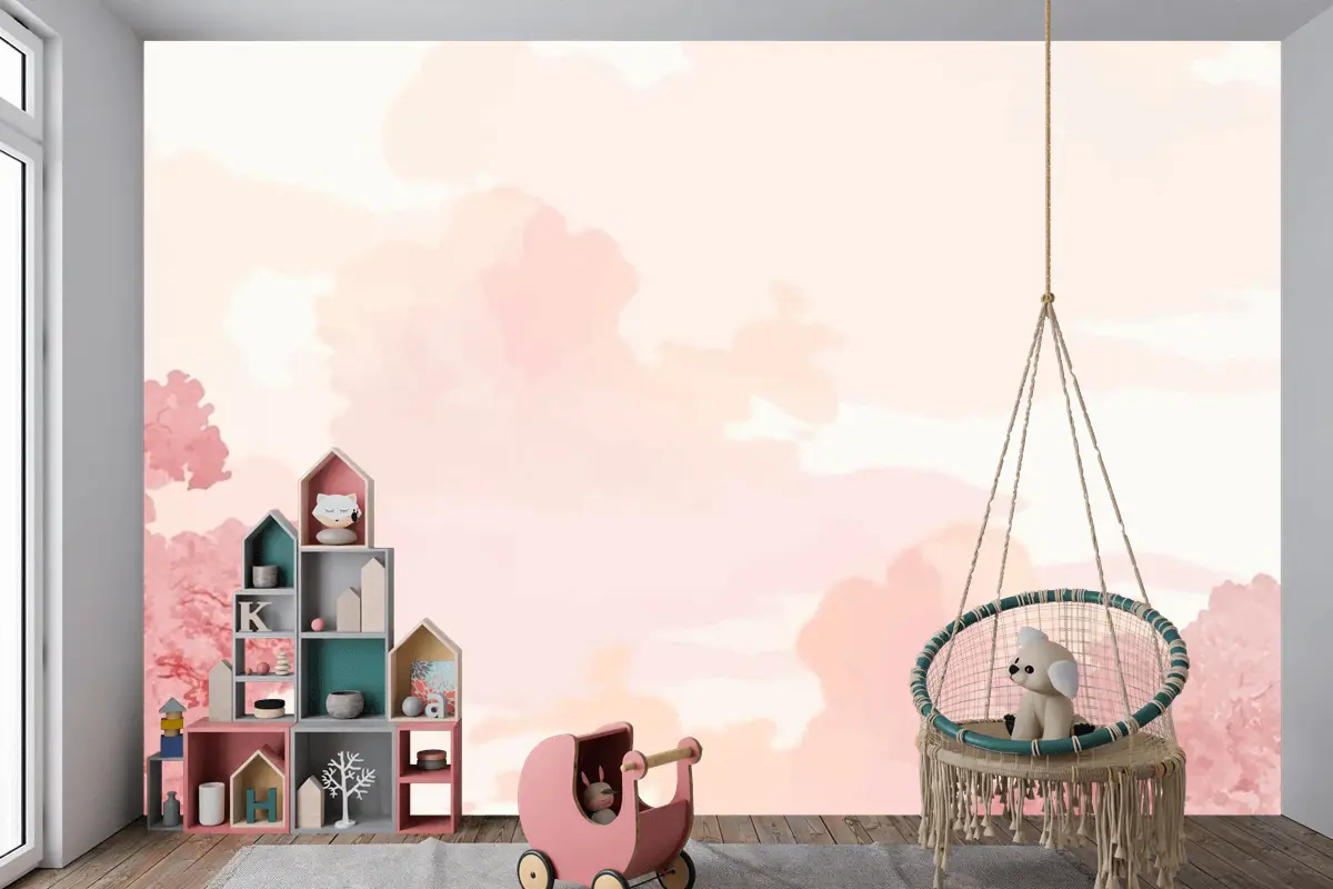 Pembe Ağaçlar Ve Gökyüzü Afiş Çocuk Odası Duvar Kağıdı