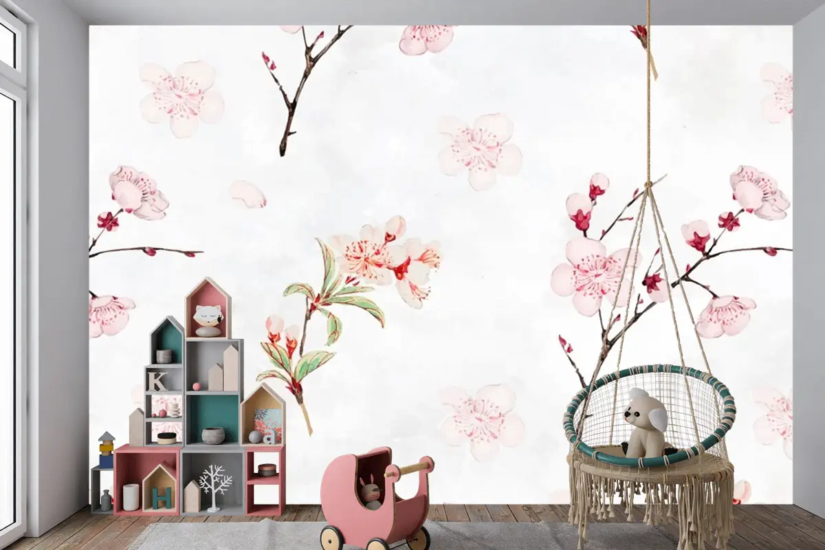 Erik Çiçeği Desenli Çocuk Odası Duvar Kağıdı 