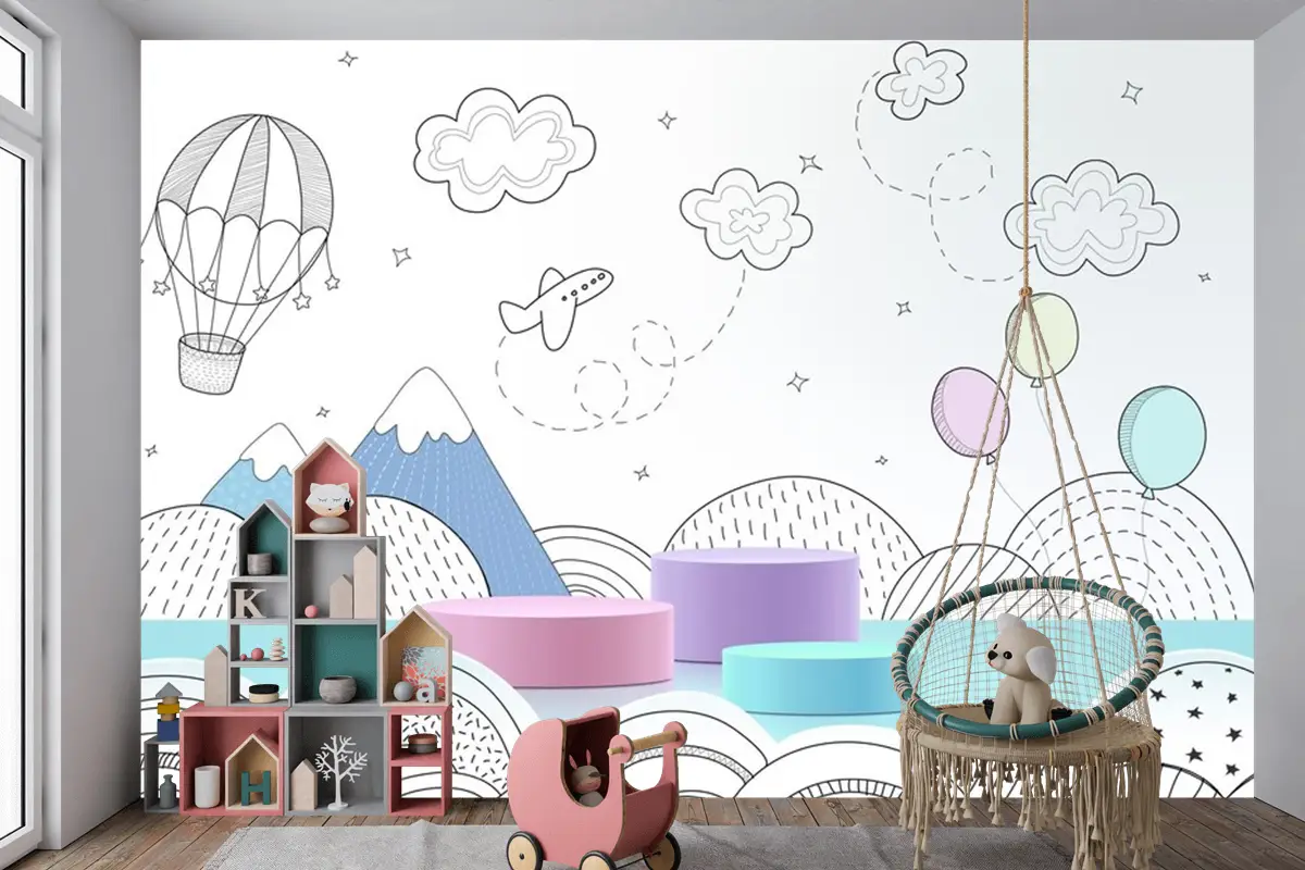 Elle Çizilmiş Hava Durumu Çocuk Odası Duvar Kağıdı  Ile Podyum