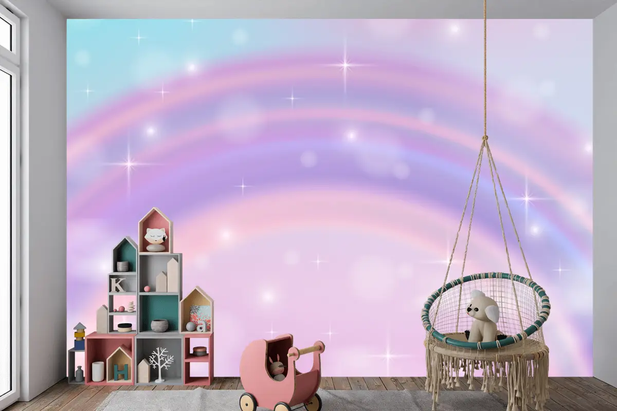 Gerçekçi Gökkuşağı Parıltılı Arka Plan Çocuk Odası Duvar Kağıdı 