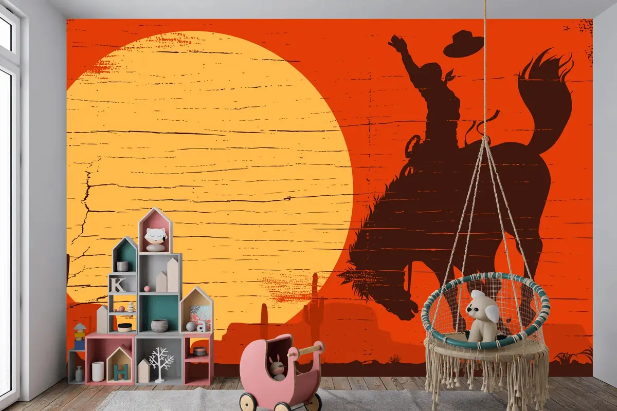 Rodeo Kovboy Vahşi Ata Biniyor Rodeo Kovboy Vahşi Ata Biniyor Çocuk Odası Duvar Kağıdı