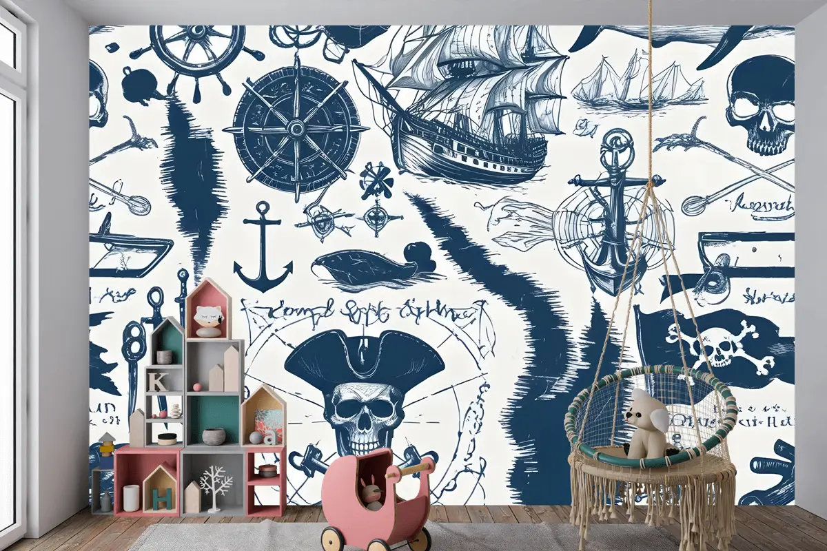 Denizci Haritası Macera Çocuk Odası Duvar Kağıdı