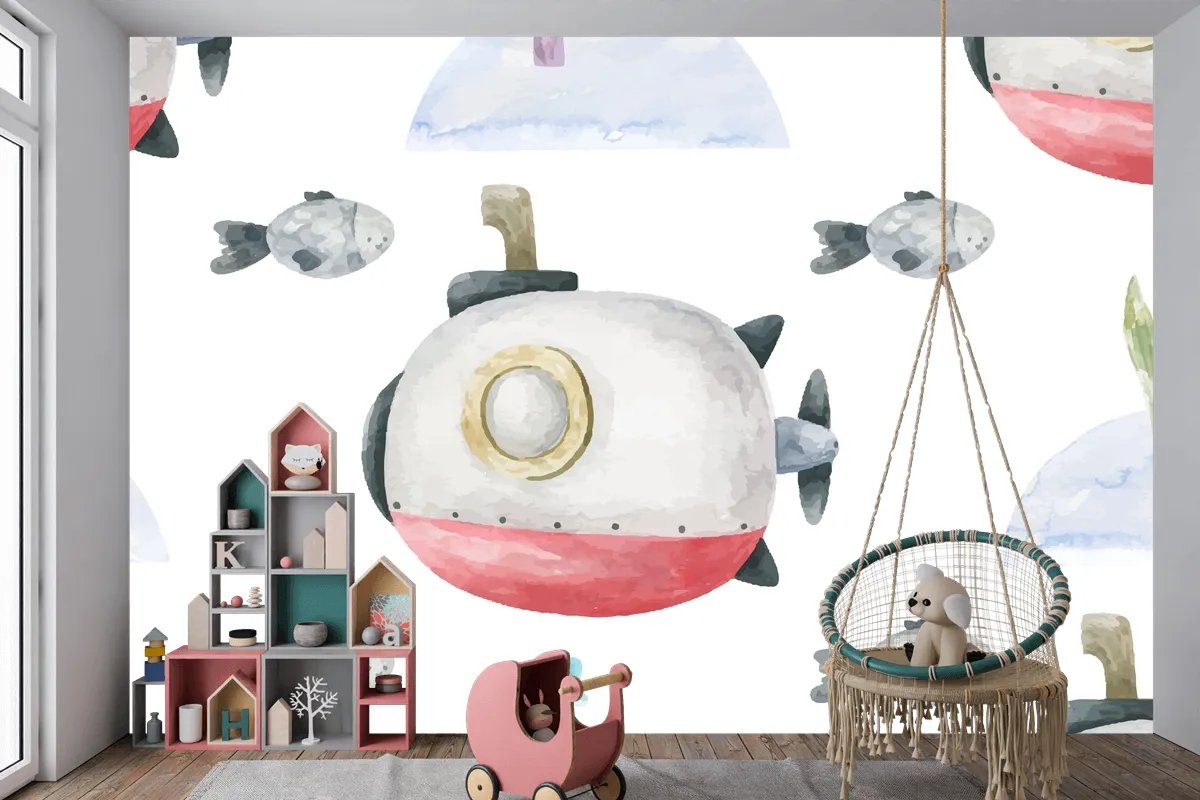 Kırmızı Denizaltı Ve Sualtı Çocuk Odası Duvar Kağıdı  Ile Sorunsuz Arka Plan