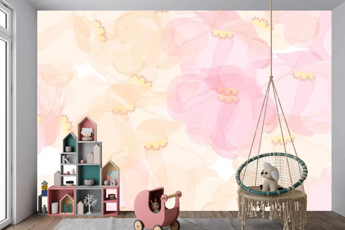 Dikişsiz Desen Çiçek Arka Plan Tasarımı Çocuk Odası Duvar Kağıdı