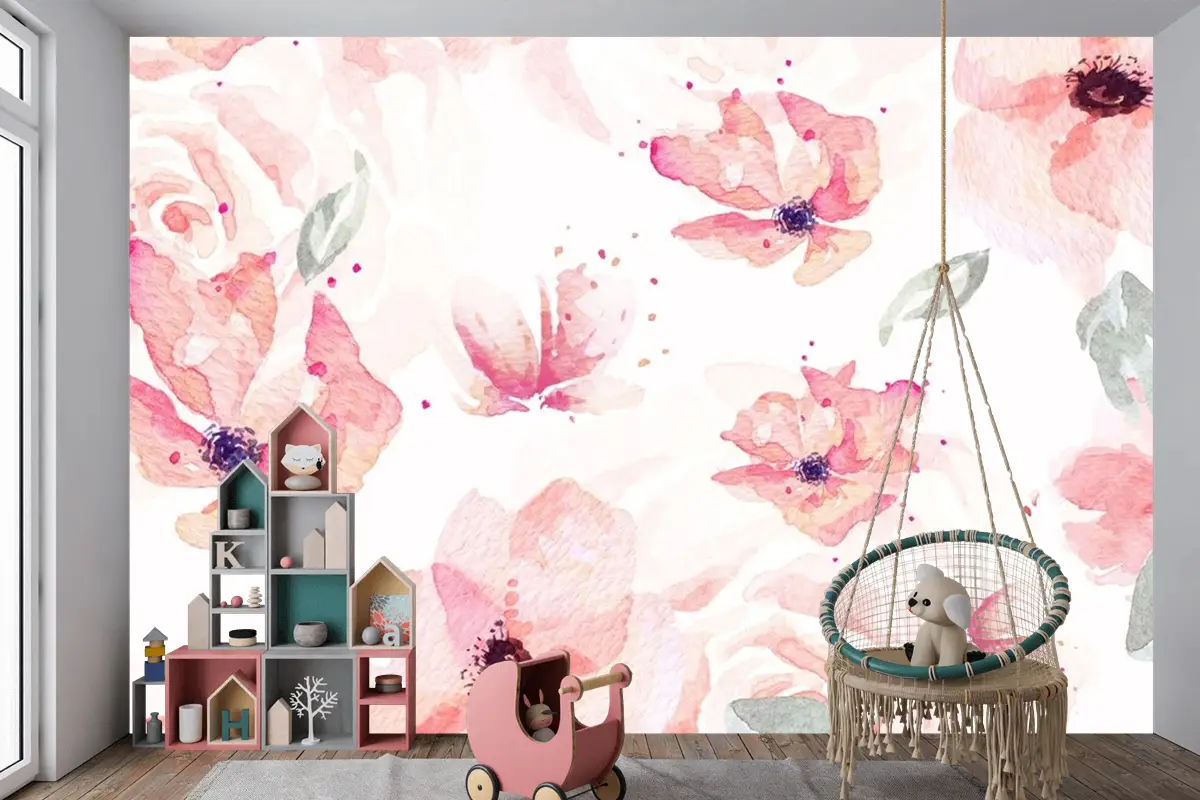 Gül Ve Portakal Çiçeklerinin Kusursuz Deseni Çocuk Odası Duvar Kağıdı Çizilmiş