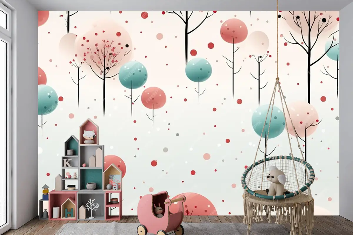 Ladin Ve Noel Ağaçları, Ay Yıldızları Ve Tilki Ile Kusursuz Desen Stilize Edilmiş Ve Grafik Çocuk Odası Duvar Kağıdı