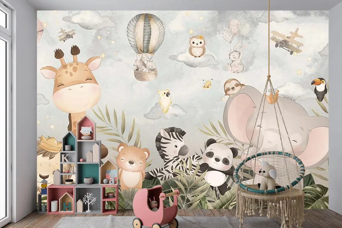 Sevimli Hayvanların Neşeli Dünyası Çocuk Odası Duvar Kağıdı