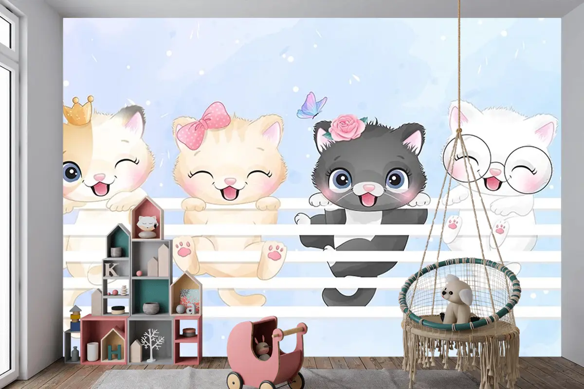 Sevimli Kedicikler Çocuk Odası Duvar Kağıdı