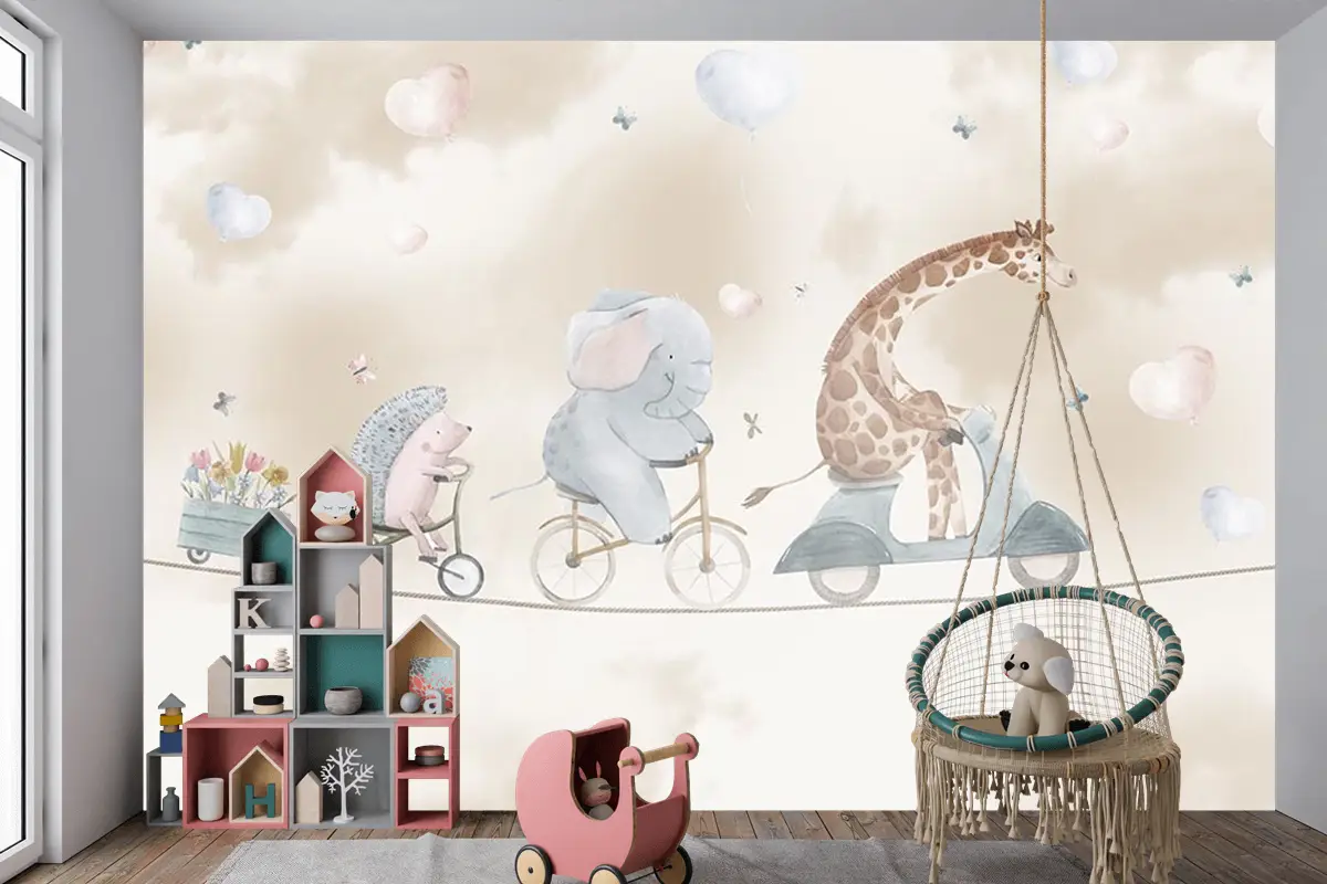 Sevimli Safari Hayvanları Duvar Kağıdı Çocuk Odası Çocuk Odası Duvar Kağıdı