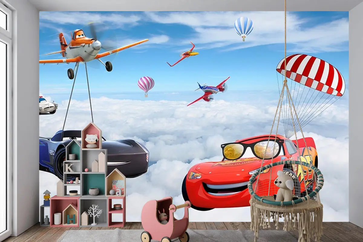Şimşek Mcqueen Özel Tasarım Çocuk Odası Duvar Kağıdı
