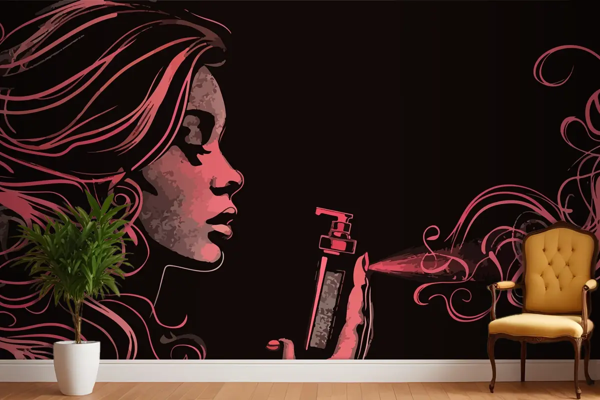 Siyah Arka Planda Saç Spreyi Uygulayan Zarif Kadın Duvar Kağıdı