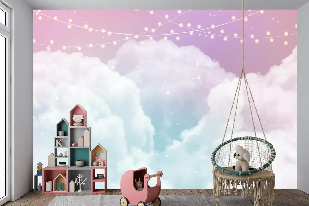 Şeker Pamuk Şeker Bulutlar Ve Yıldız Tasarım Çocuk Odası Duvar Kağıdı  Ile Gökyüzü Arka Plan