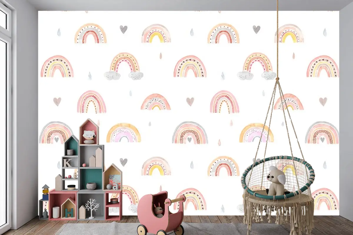 Soft Renk Gökkuşakları Çocuk Odası Duvar Kağıdı
