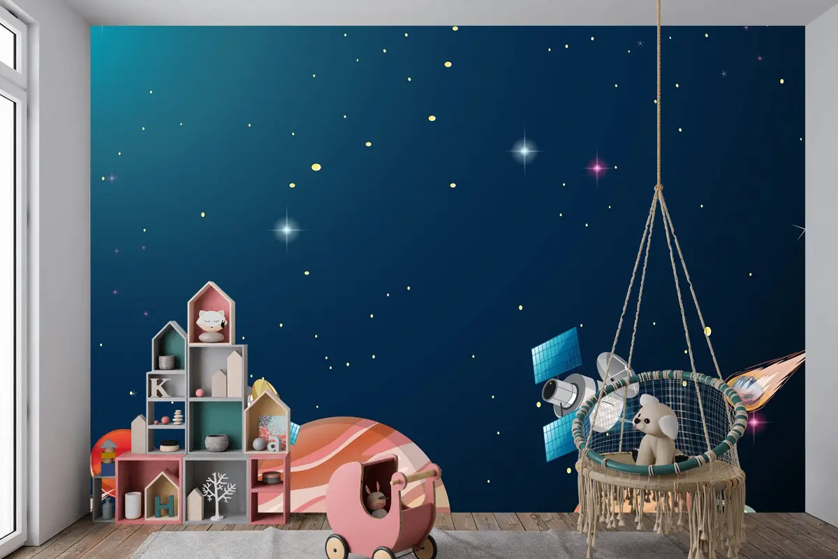 Güneş Sistemi Evren Sahne Çocuk Odası Duvar Kağıdı