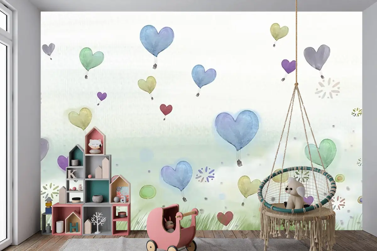 Sulu Boya Tarz Renkli Balonlar Çocuk Odası Duvar Kağıdı