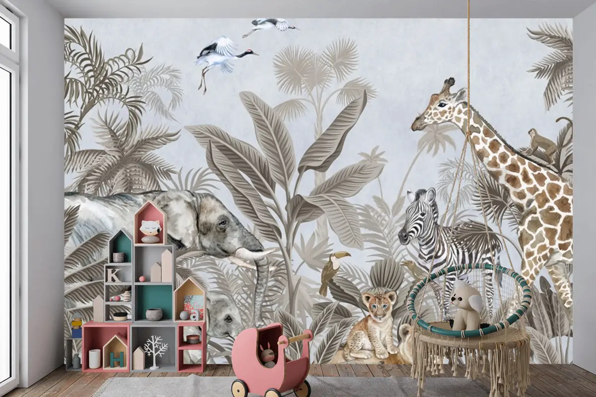 Suluboya Safari Çocuk Odası Duvar Kağıdı