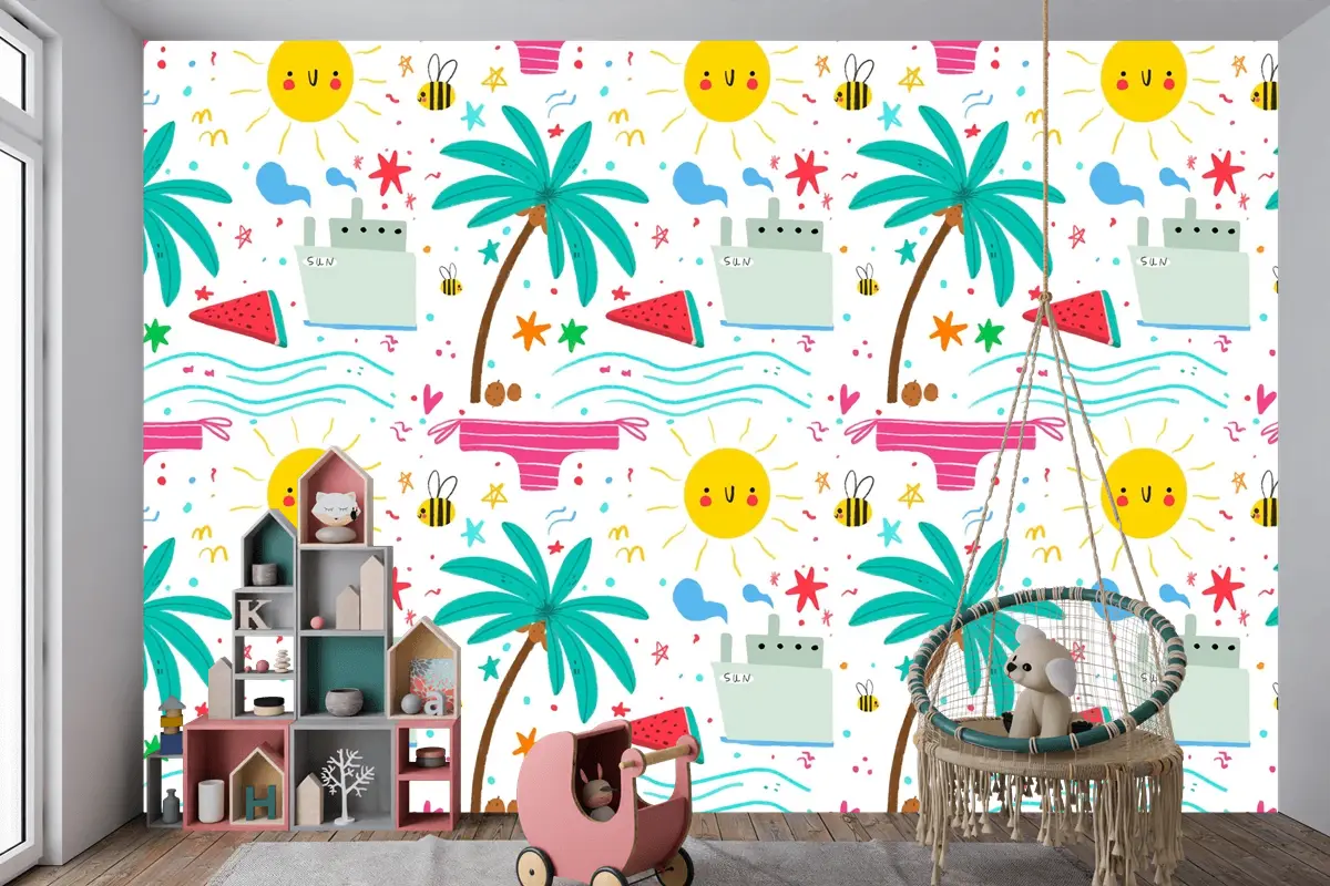 Yakınlaştırma Çocuk Odası Duvar Kağıdı Duvar İçin Yaz Deseni