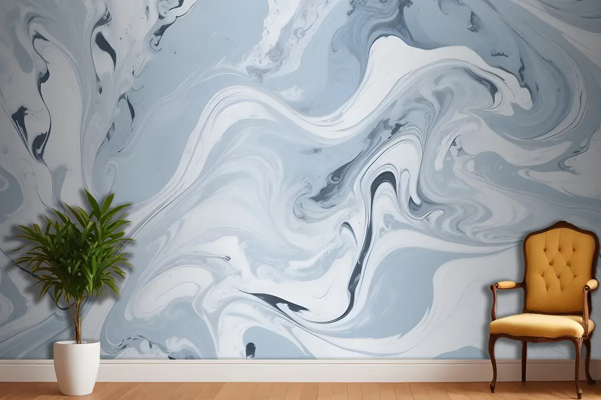 Dönen Mavi Ve Beyaz Mermer Desen Antre  Hol  Koridor Duvar Kağıdı