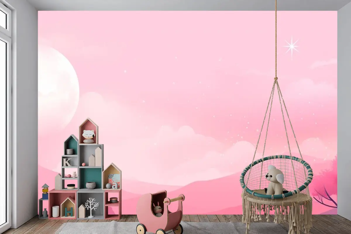 Ay Gökyüzünde Çocuk Odası Duvar Kağıdı