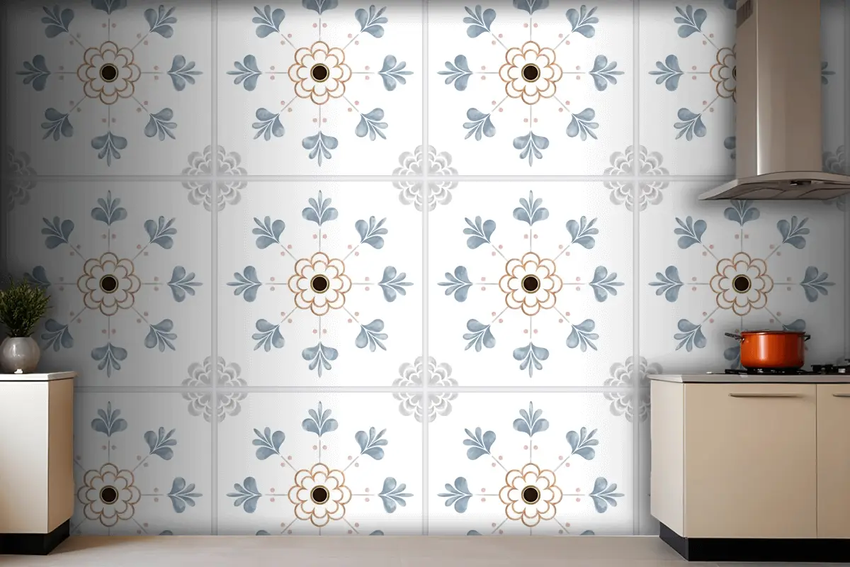 Fayans Dokulu Desen Mutfak Duvar Kağıdı