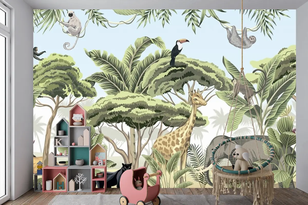 Tropikal Vahşi Orman Çocuk Odası Duvar Kağıdı