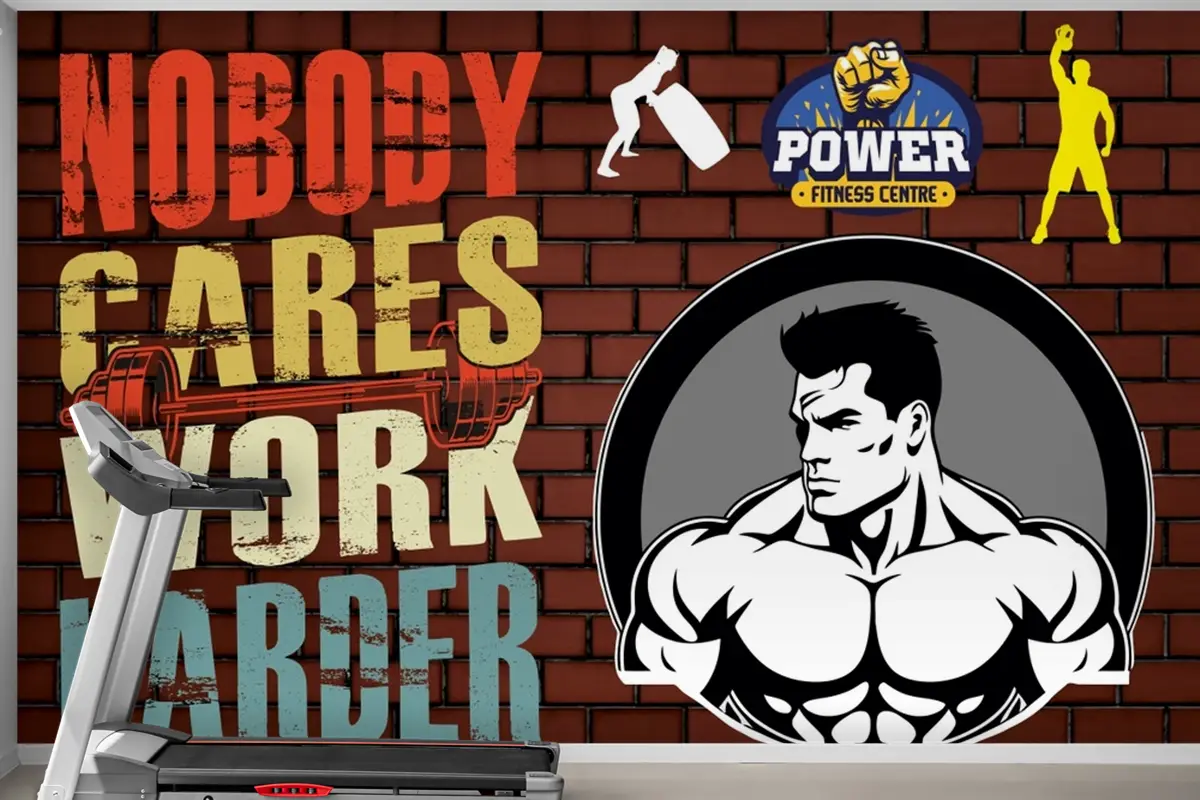 Tuğla Duvar Motivasyon Yazılı Spor Salonu Duvar Kağıdı