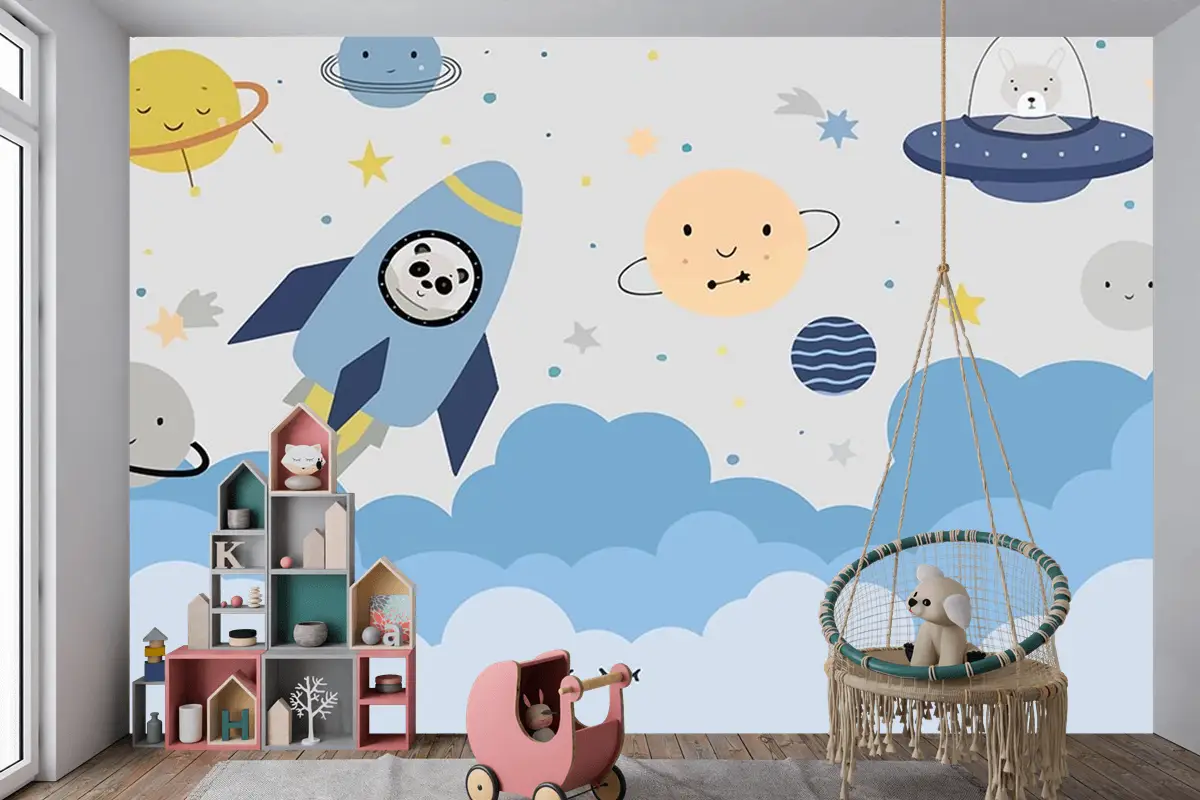 Uzay Gemisi Çocuk Odası Çocuk Odası Duvar Kağıdı