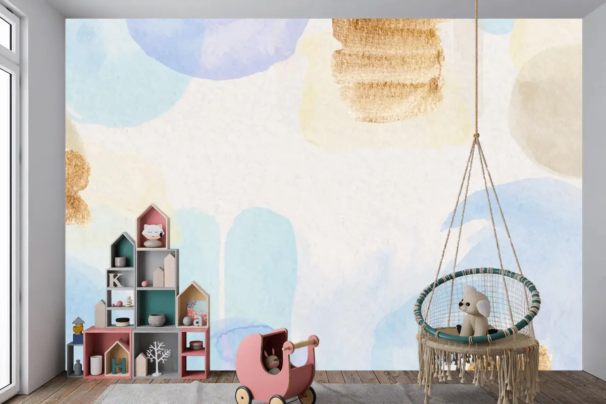 Boyalı Lekeli Suluboya Soyut Arka Plan Çocuk Odası Duvar Kağıdı