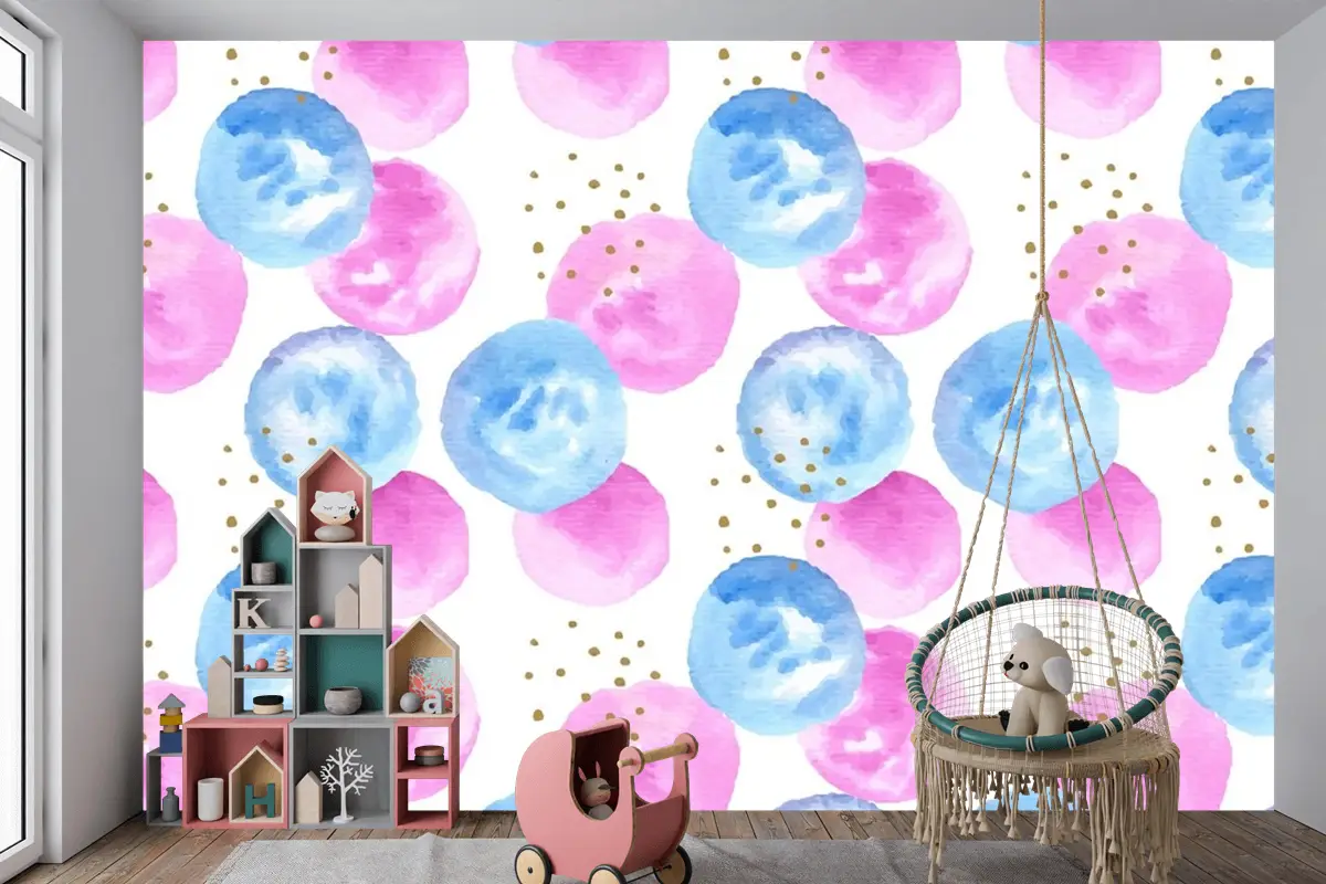 Suluboya Soyut Dairesel Noktalar Dikişsiz Desen Çocuk Odası Duvar Kağıdı