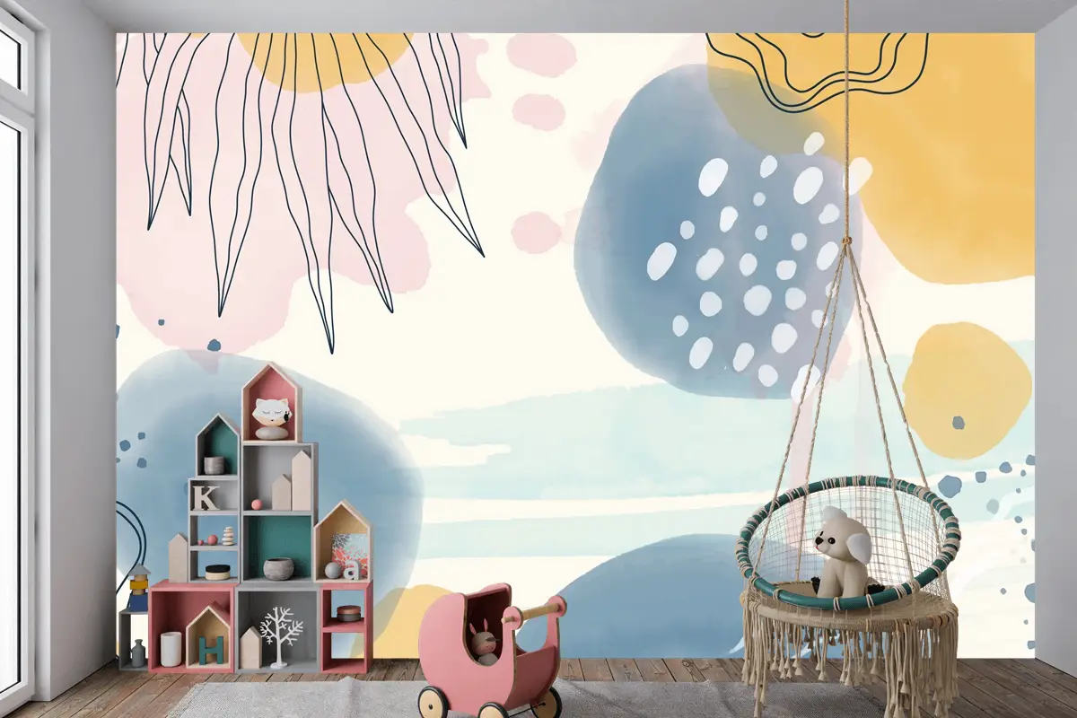 Suluboya Soyut Doodle Arka Plan Çocuk Odası Duvar Kağıdı 