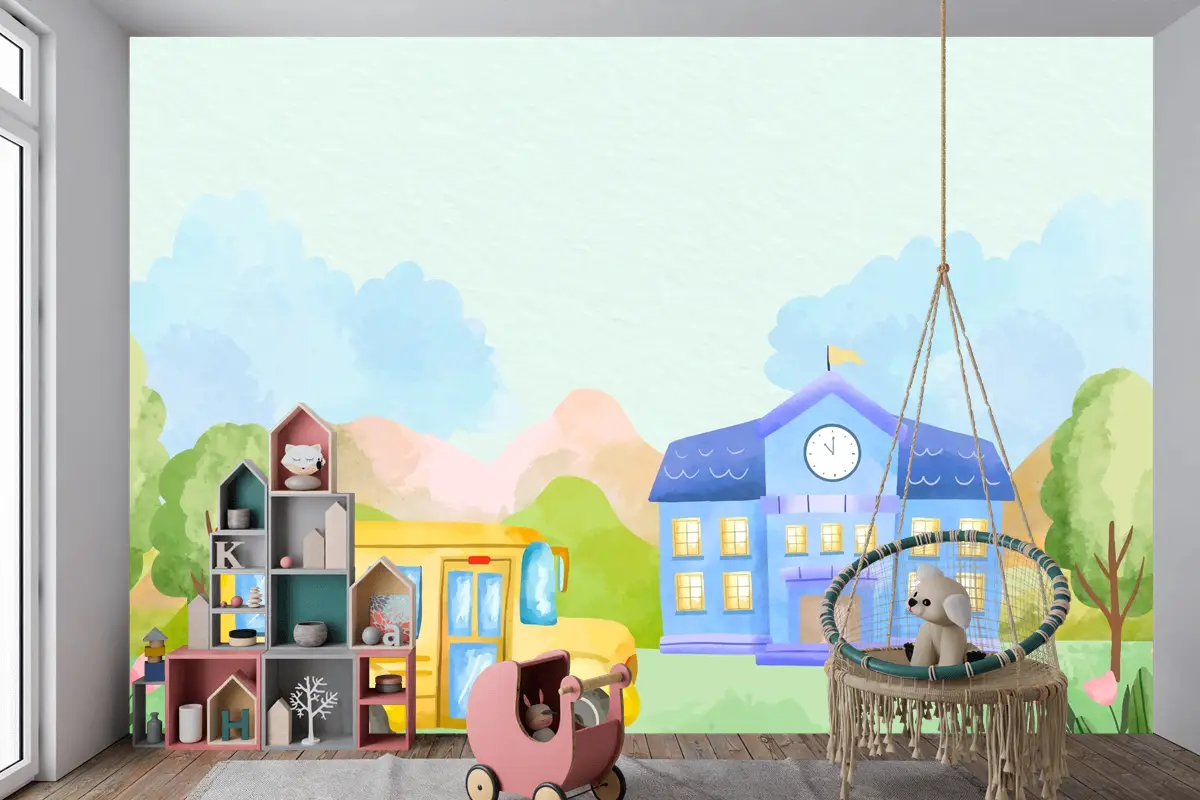 Okula Dönüş Sezonu Boys Çocuk Odası Duvar Kağıdı  Için Suluboya Arka Plan