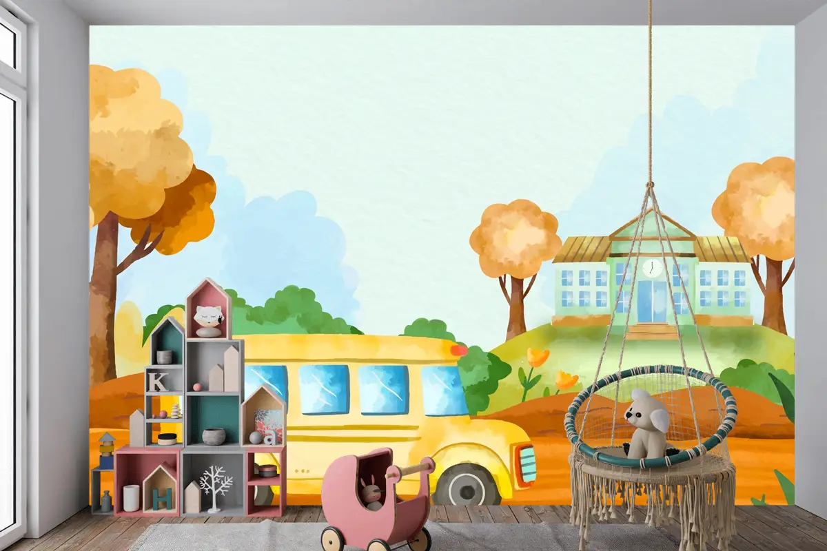 Okula Dönüş Sezonu Çocuk Odası Duvar Kağıdı  Için Suluboya Arka Plan