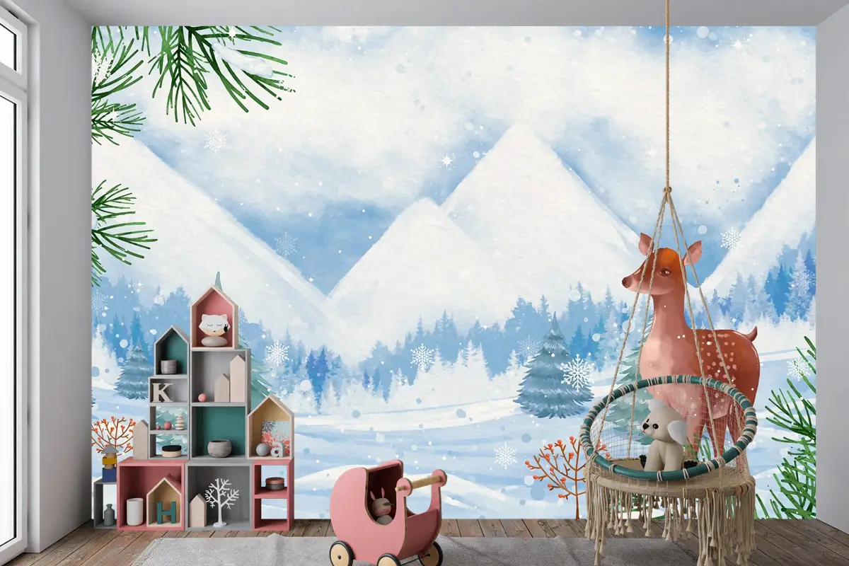 Kış Sezonu Kutlaması Çocuk Odası Duvar Kağıdı  Için Suluboya Arka Plan