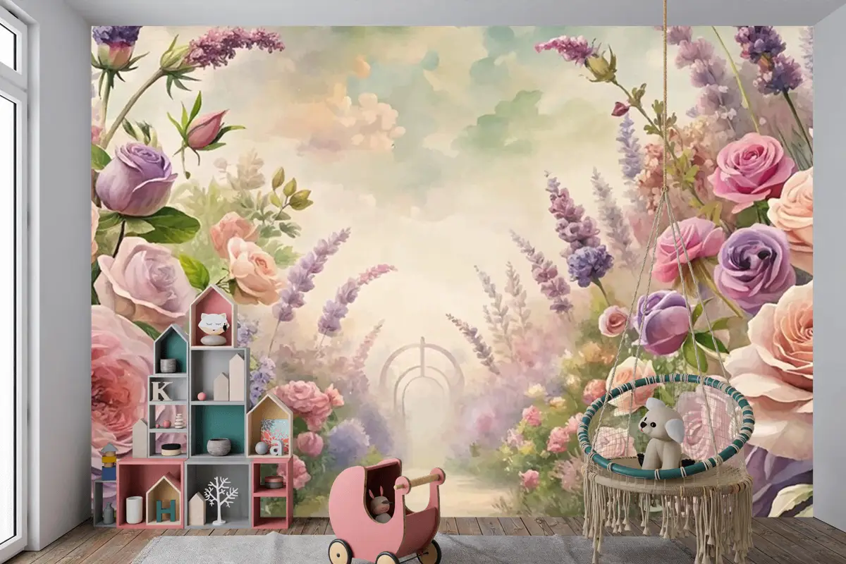 Bahçe Çocuk Odası Duvar Kağıdı Nden Esinlenerek Suluboya Arka Plan