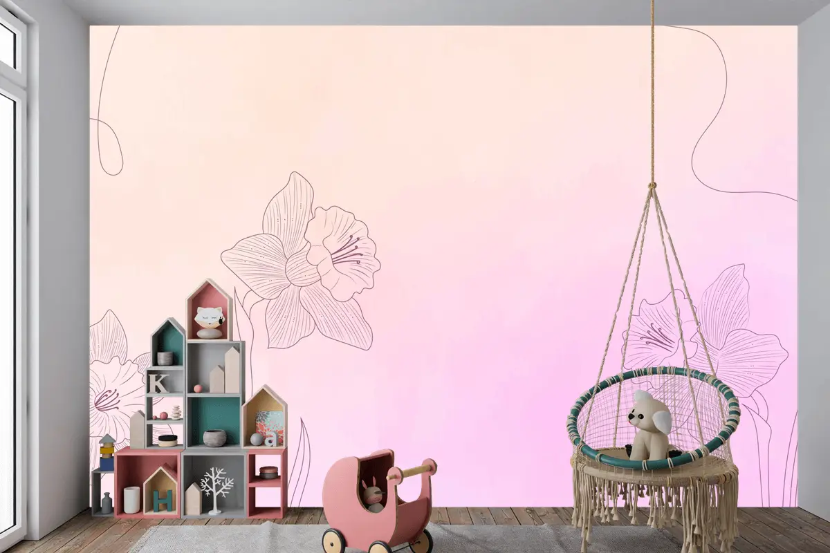 Elle Çizilmiş Öğelerle Suluboya Arka Plan Çocuk Odası Duvar Kağıdı