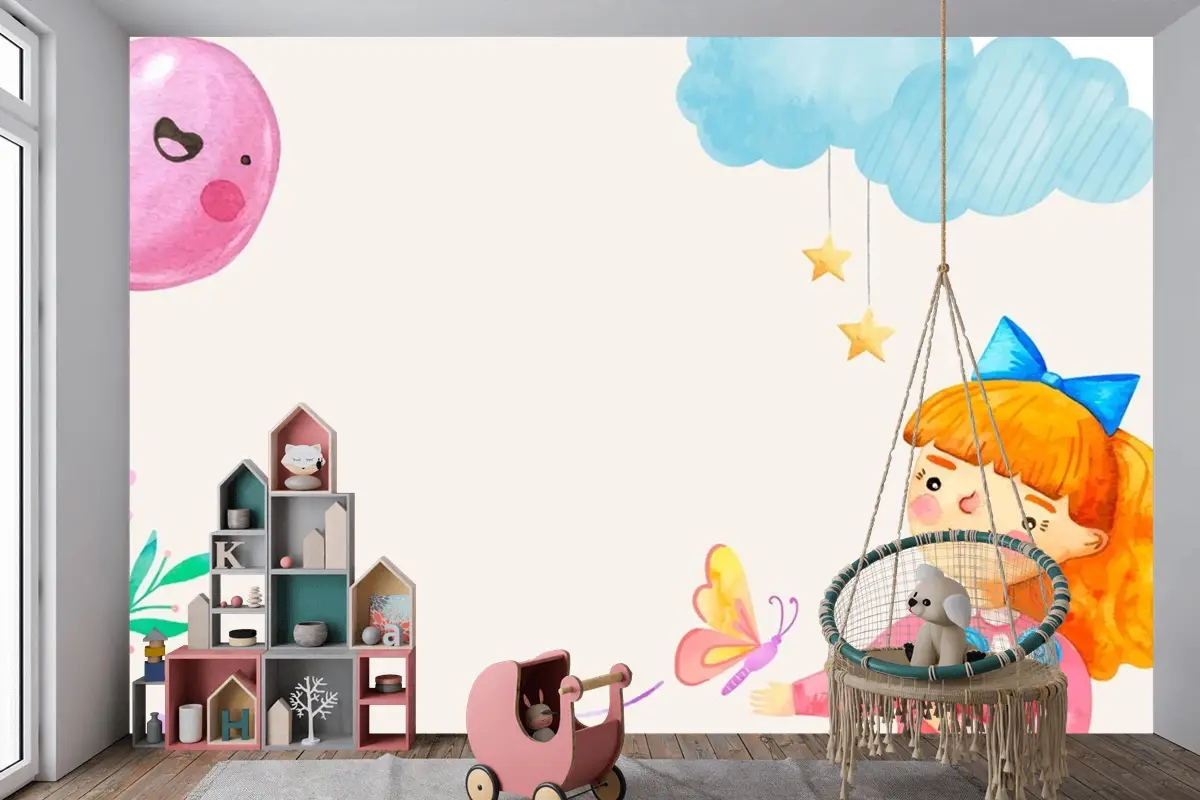 İspanyolca Arka Plan Çocuk Odası Duvar Kağıdı Duvarında Suluboya Çocuk Bayramı