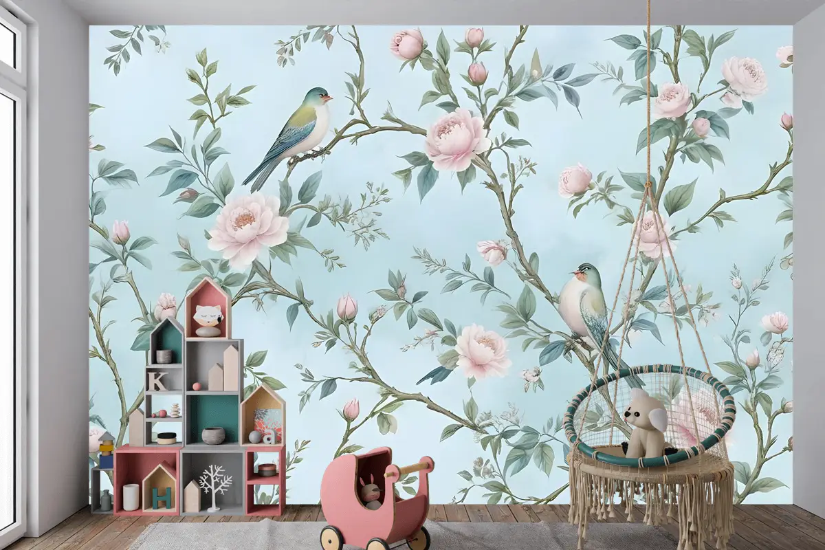 Suluboya Çin Sanatı Çiçek Şakayık Çiçeği Çocuk Odası Duvar Kağıdı